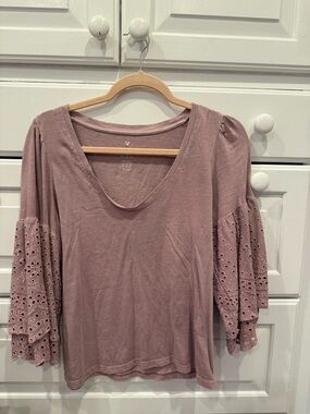 American Eagle Outfitters Mauve Eyelet Bell Sleeve Top